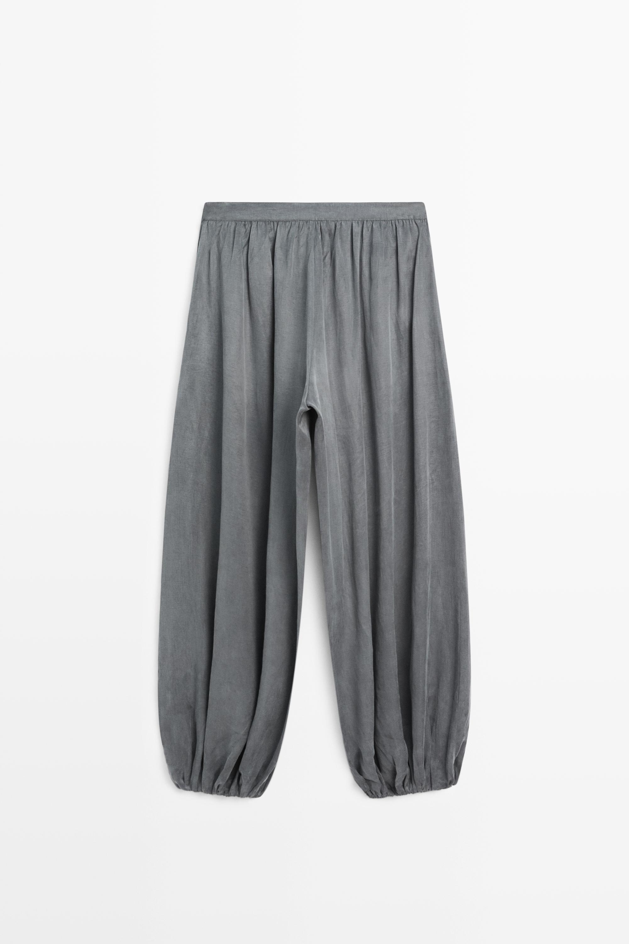 Pleated balloon fit linen blend trousers